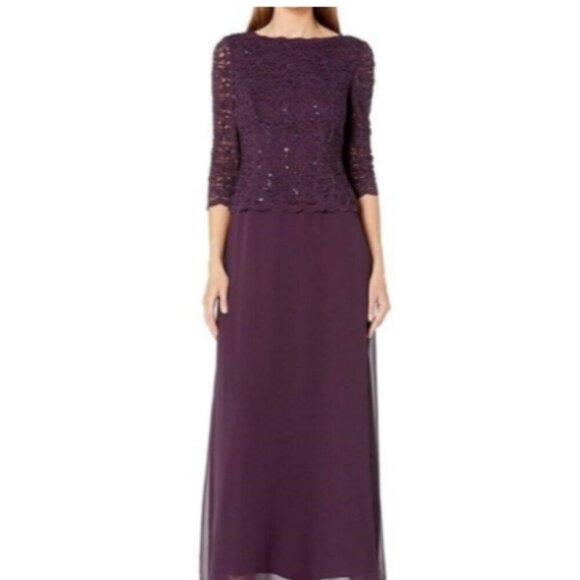 **Alex Evening** Long Gown with Sequin Lace Bodice & Chiffon Skirt 16P 8 NWT - Picture 1 of 8